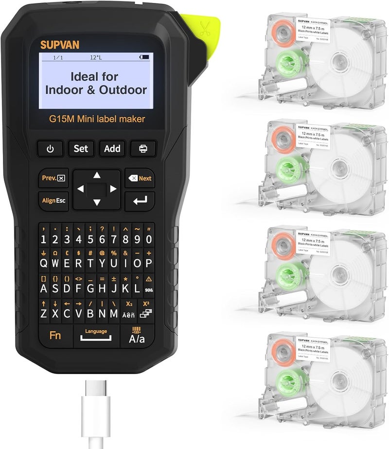 SUPVAN G15M Mini Portable Label Maker Machine with 4 Tapes, Rechargeable 1200mAh Battery Thermal Transfer Printer, Compatible with Multi-Type Label, Home, Garage, Office & Outdoor - Image 1